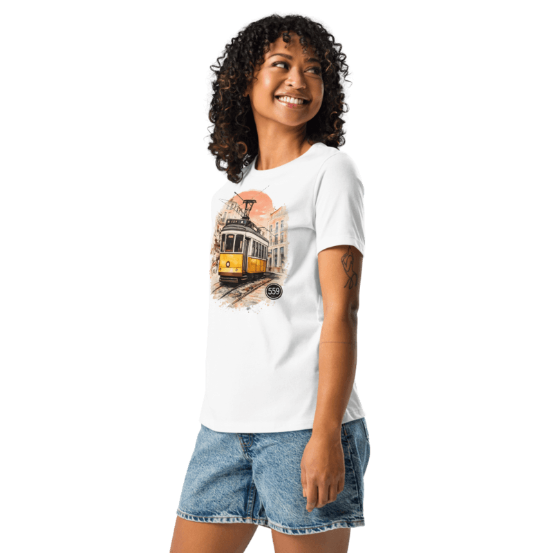 Women's Relaxed T-Shirt - Lisbon Tram Travel (White)